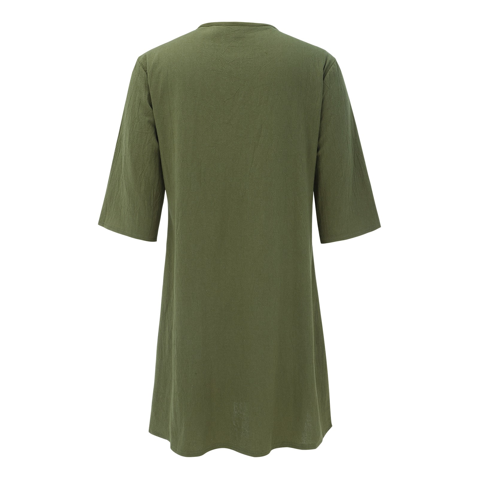 thumbnail image 5 of Mini vestido estampado con cuello en V y manga media para mujer - Algodón/lino, estilo informal/vacacional, primavera/otoño, lavado a mano/a máquina con programa delicado, tallas asiáticas reales, 5 of 8